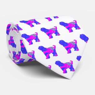 Tibetan Terrier Dog Pink Silhouette White Neck Tie
