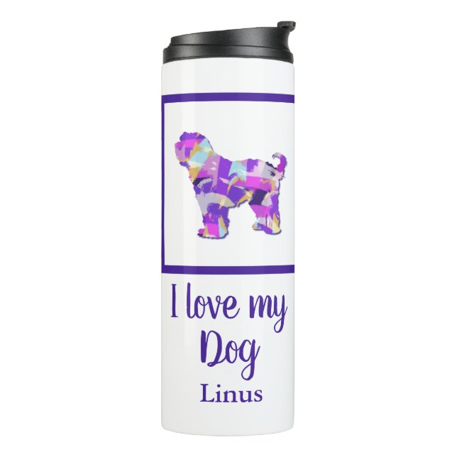 Tibetan Terrier Dog Silhouette Cute Purple PY&B  Thermal Tumbler (Rotated Left)