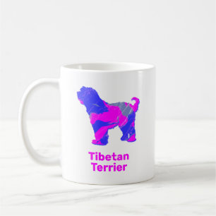 Tibetan Terrier Dog Silhouette Hot Pink and Blue Coffee Mug