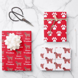 Tibetan Terrier Dog Silhouette Red Merry Woofmas Wrapping Paper Sheet