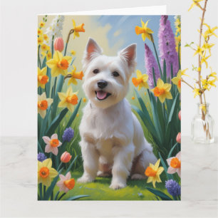 Tibetan Terrier Dog Spring Flowers Painting Card