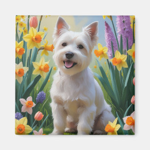 Tibetan Terrier Dog Spring Flowers Painting Magnet