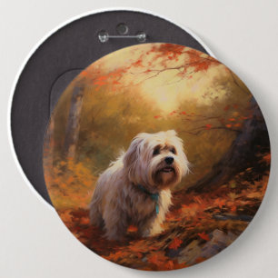 Tibetan Terrier in Autumn Leaves Fall Inspire  6 Cm Round Badge