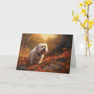 Tibetan Terrier in Autumn Leaves Fall Inspire  Card