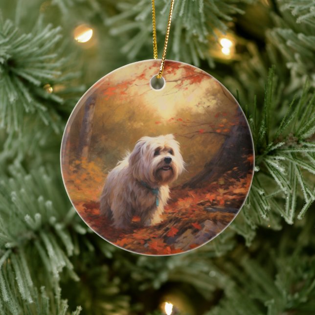 Tibetan Terrier in Autumn Leaves Fall Inspire  Ceramic Tree Decoration (Tree)