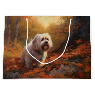 Tibetan Terrier in Autumn Leaves Fall Inspire Large Gift Bag