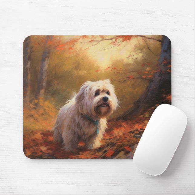 Tibetan Terrier in Autumn Leaves Fall Inspire  Mouse Pad (With Mouse)