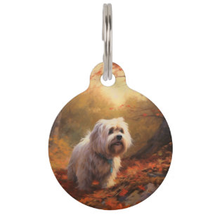 Tibetan Terrier in Autumn Leaves Fall Inspire Pet Tag