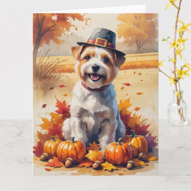 Tibetan Terrier In Autumn Leaves Thanksgiving Art Card (Yellow Flower)