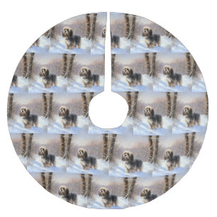 Tibetan Terrier Let It Snow Christmas  Brushed Polyester Tree Skirt