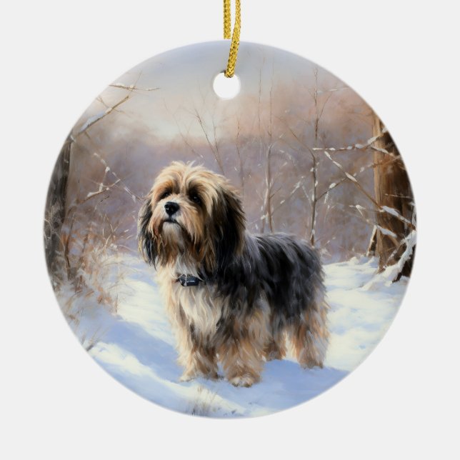 Tibetan Terrier Let It Snow Christmas  Ceramic Tree Decoration (Front)