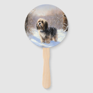 Tibetan Terrier Let It Snow Christmas Hand Fan