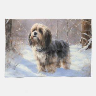 Tibetan Terrier Let It Snow Christmas Tea Towel