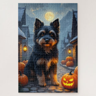 Tibetan Terrier Moonlit Halloween Portrait Art Jigsaw Puzzle