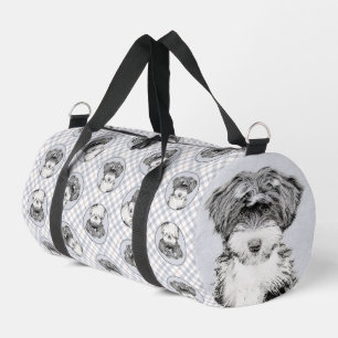 Tibetan Terrier Painting Black and White Dog Art Duffle Bag