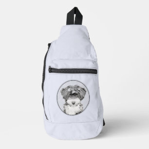 Tibetan Terrier Painting Black and White Dog Art Sling Bag