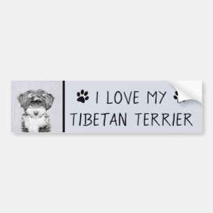 Tibetan Terrier Painting - Cute Original Dog Art Bumper Sticker