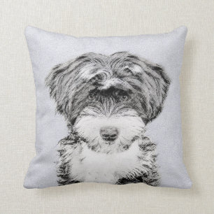 Tibetan Terrier Painting - Cute Original Dog Art Cushion