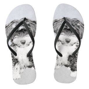 Tibetan Terrier Painting - Cute Original Dog Art Jandals