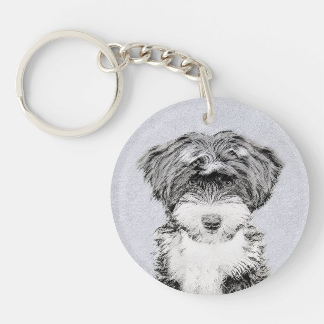 Tibetan Terrier Painting - Cute Original Dog Art Key Ring (Front)