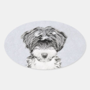 Tibetan Terrier Painting - Cute Original Dog Art Oval Sticker
