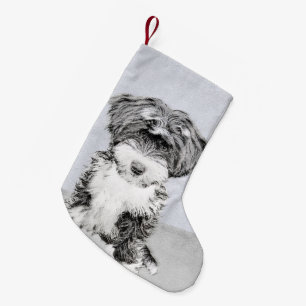 Tibetan Terrier Painting - Cute Original Dog Art Small Christmas Stocking