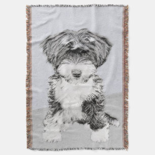 Tibetan Terrier Painting - Cute Original Dog Art Throw Blanket