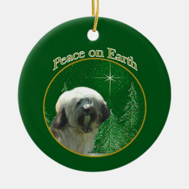 Tibetan Terrier Peace Ceramic Tree Decoration (Front)