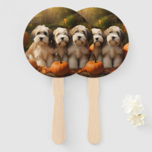 Tibetan Terrier Puppy Autumn Delight Pumpkin Hand Fan