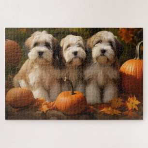 Tibetan Terrier Puppy Autumn Delight Pumpkin Jigsaw Puzzle