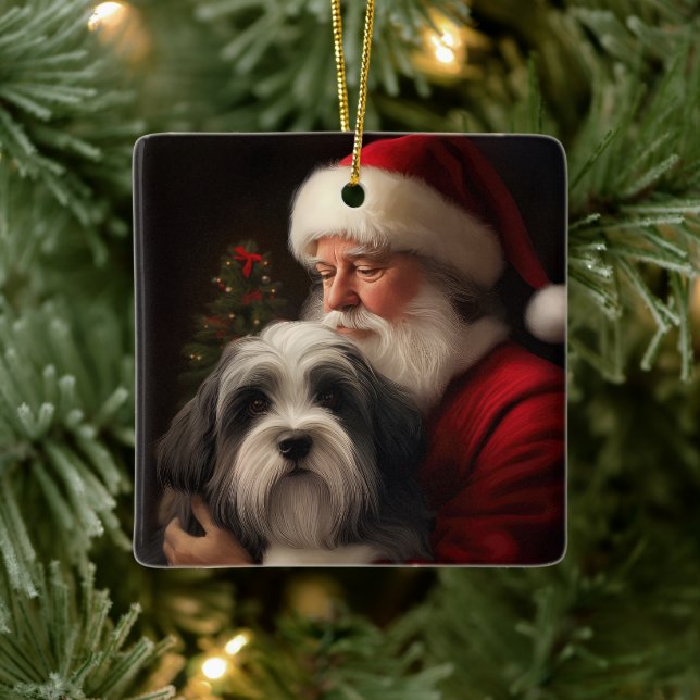 Tibetan Terrier Santa Claus Festive Christmas  Ceramic Ornament (Tree)