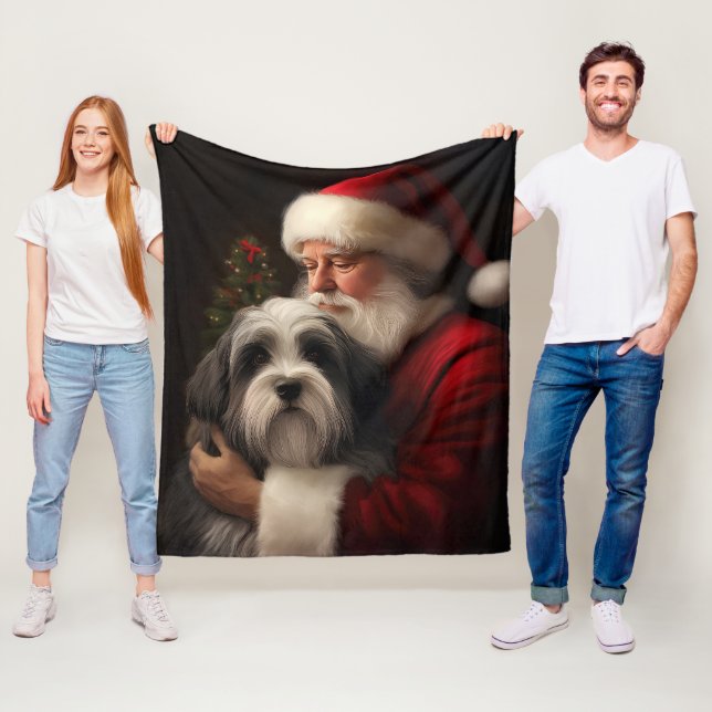 Tibetan Terrier Santa Claus Festive Christmas  Fleece Blanket (In Situ)