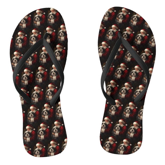 Tibetan Terrier Santa Claus Festive Christmas  Jandals (Footbed)
