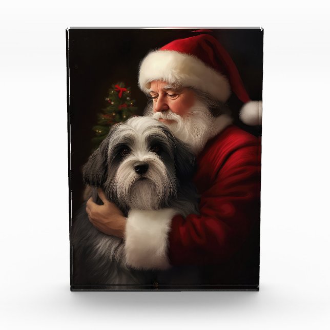 Tibetan Terrier Santa Claus Festive Christmas  Photo Block (Front)