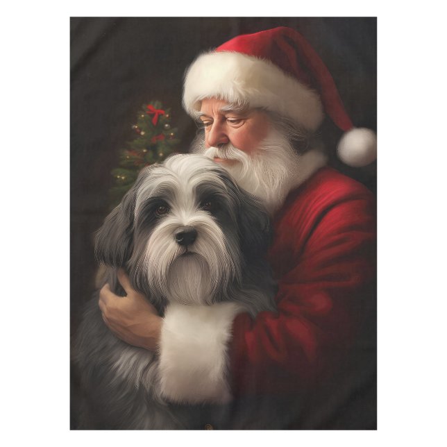 Tibetan Terrier Santa Claus Festive Christmas  Tablecloth (Front)