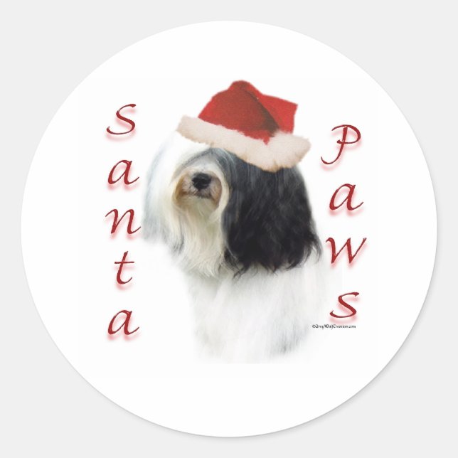 Tibetan Terrier Santa Paws Classic Round Sticker (Front)