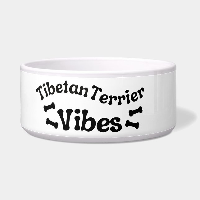 Tibetan Terrier Vibes Ceramic Dog Bowl  (Left)