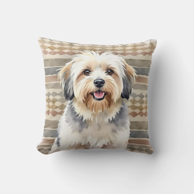 Tibetan Terrier Watercolor Textile Pattern Art Cushion (Front)