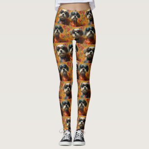 Tibetan Terrier with Heart Roses Valentine's Day Leggings