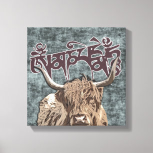 Tibetan Yak with Mani Mantra ( OM MANI PADME HUM ) Canvas Print