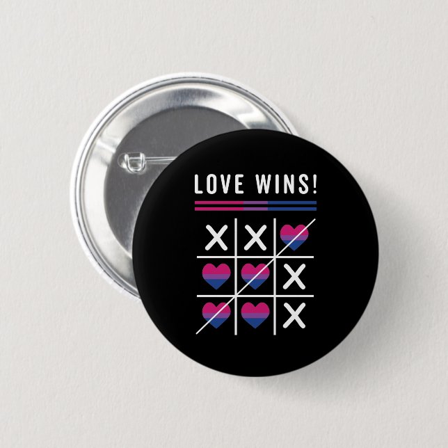 Tic Tac Toe Love Wins LGBTQ Bisexual Pride 6 Cm Round Badge (Front & Back)