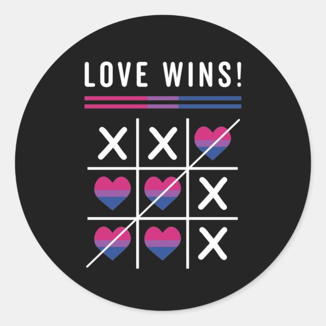 Tic Tac Toe Love Wins LGBTQ Bisexual Pride Classic Round Sticker (Front)