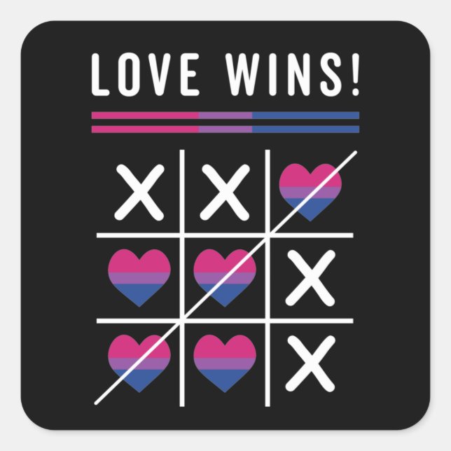 Tic Tac Toe Love Wins LGBTQ Bisexual Pride Square Sticker (Front)