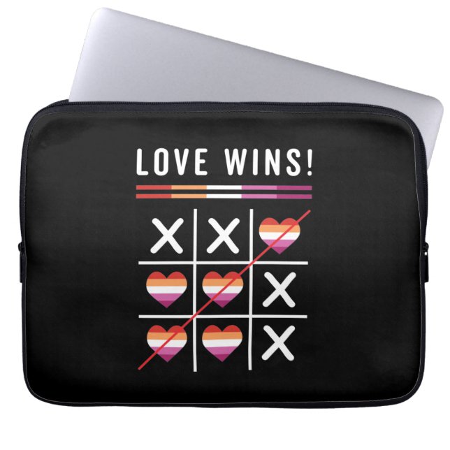 Tic Tac Toe Love Wins LGBTQ Lesbian Pride Laptop Sleeve (Front)
