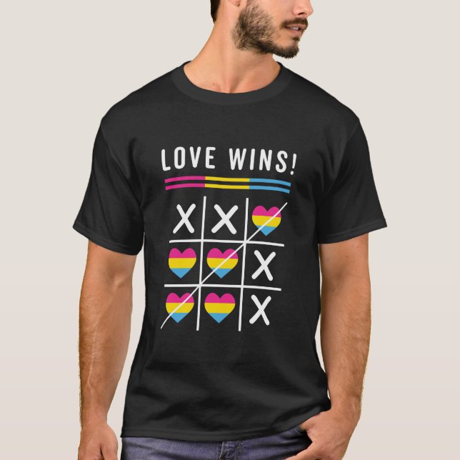 Tic Tac Toe Love Wins LGBTQ Pansexual Pride T-Shirt (Front)