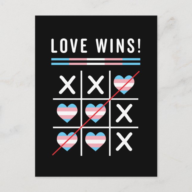 Tic Tac Toe Love Wins LGBTQ Transgender Pride Postcard (Front)