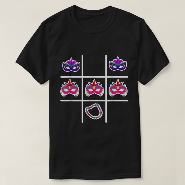 Tic Tac Toe Mardi Gras Cool Carnival Parade Masque T-Shirt (Design Front)