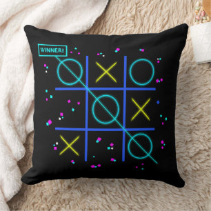 Tic Tac Toe Neon Retro Winner Glow Gamer Arcade Cushion