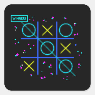 Tic Tac Toe Neon Retro Winner Glow Gamer Arcade Square Sticker