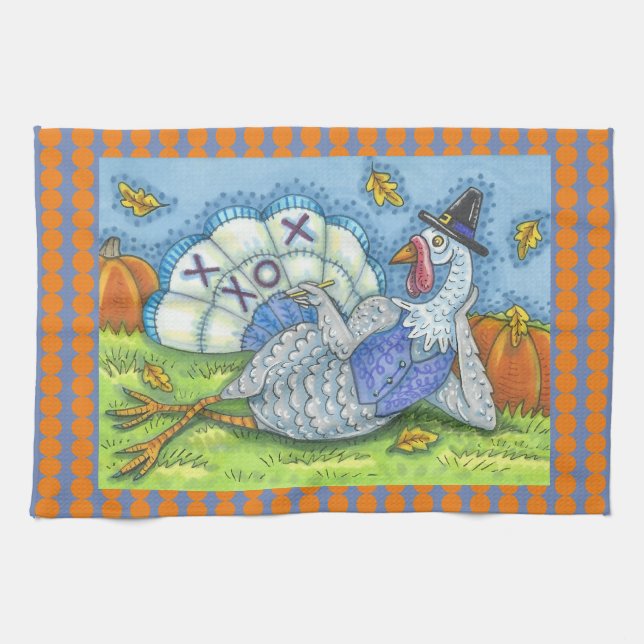 TIC TAC TOE TURKEY THANKSGIVING BIRD KITCHEN TOWEL (Horizontal)